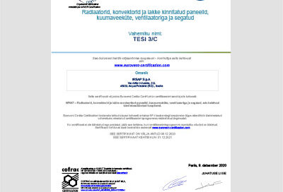 IRSAP TESI 3/C NF sertifikaat ja toimivusdeklaratsioonid