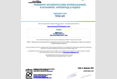 IRSAP TESI 4/C NF sertifikaat ja toimivusdeklaratsioonid
