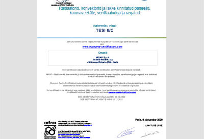IRSAP TESI 6/C NF sertifikaat ja toimivusdeklaratsioonid